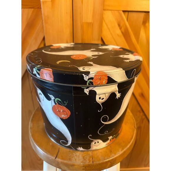 Vintage The POPCORN FACTORY Metal Tin Halloween Ghosts - Picture 3 of 8